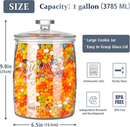 1 Gallon Glass Cookie Jar with Airtight Lid | Silicone Seal Keeps Food Fresh, Large Capacity, Wide Mouth for Easy Access to Candy, Sourdough Starter, Dog Treat, Herb