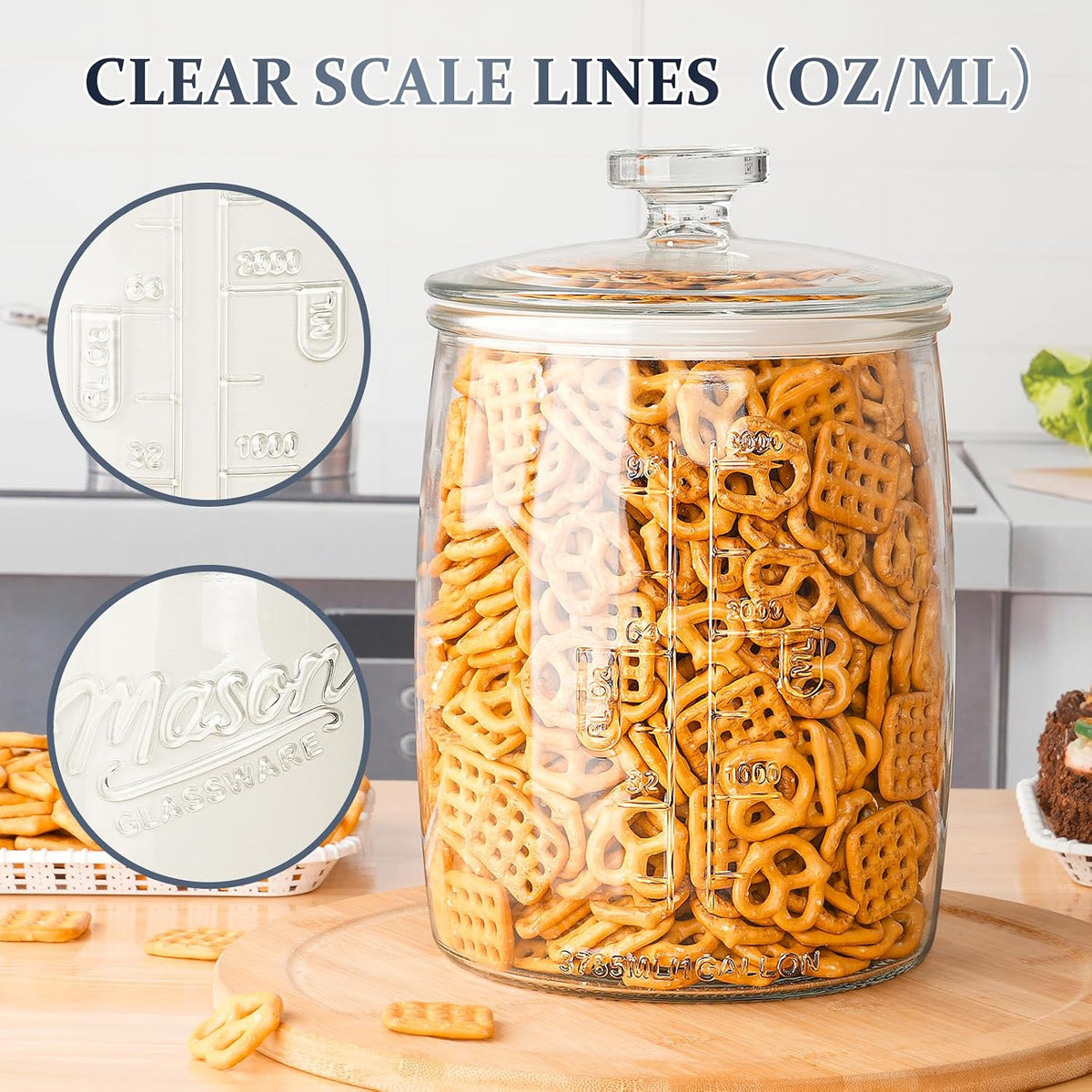 1 Gallon Glass Cookie Jar with Airtight Lid | Silicone Seal Keeps Food Fresh, Large Capacity, Wide Mouth for Easy Access to Candy, Sourdough Starter, Dog Treat, Herb