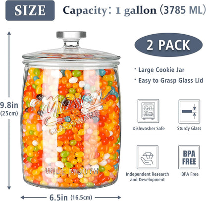 1 Gallon Glass Cookie Jar with Airtight Lid | Silicone Seal Keeps Food Fresh, Large Capacity, Wide Mouth for Easy Access to Candy, Sourdough Starter, Dog Treat, Herb