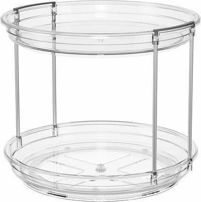 LAMU 2 Tier Lazy Susan Turntable Organizer 9.25'' Rotating Spice Rack Organization for Cabinet, Kitchen, Pantry, Countertop, Bathroom, Vanity, Medicine Cabinet Organizer, Clear