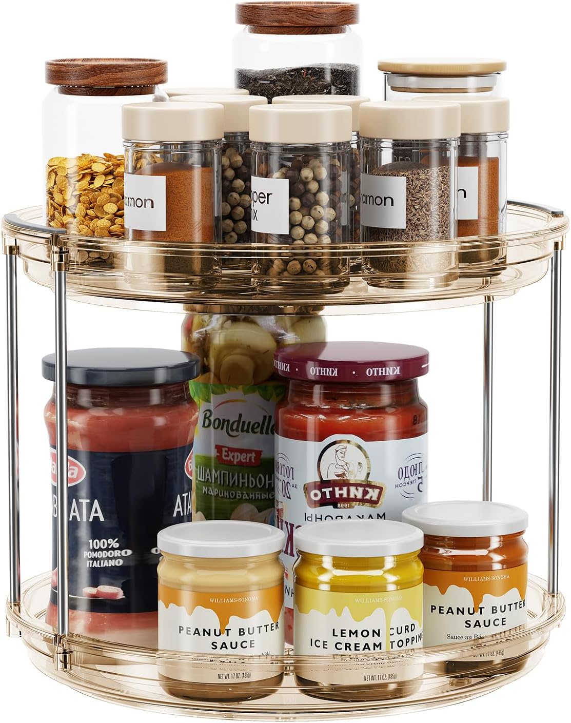 LAMU 2 Tier Lazy Susan Turntable Organizer 9.25'' Rotating Spice Rack Organization for Cabinet, Kitchen, Pantry, Countertop, Bathroom, Vanity, Medicine Cabinet Organizer, Clear