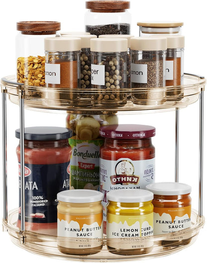 LAMU 2 Tier Lazy Susan Turntable Organizer 9.25'' Rotating Spice Rack Organization for Cabinet, Kitchen, Pantry, Countertop, Bathroom, Vanity, Medicine Cabinet Organizer, Clear