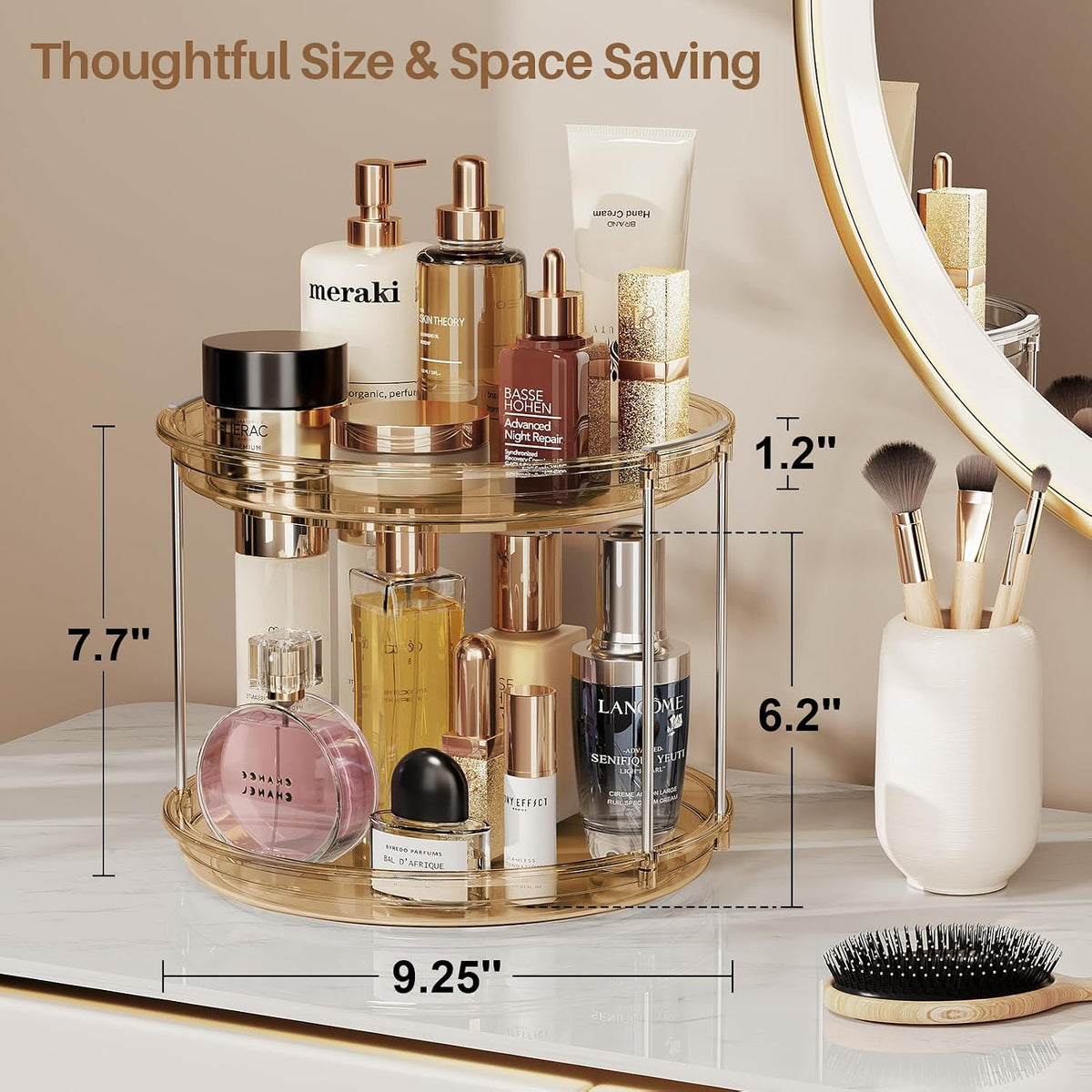 LAMU 2 Tier Lazy Susan Turntable Organizer 9.25'' Rotating Spice Rack Organization for Cabinet, Kitchen, Pantry, Countertop, Bathroom, Vanity, Medicine Cabinet Organizer, Clear