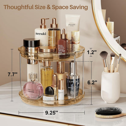 LAMU 2 Tier Lazy Susan Turntable Organizer 9.25'' Rotating Spice Rack Organization for Cabinet, Kitchen, Pantry, Countertop, Bathroom, Vanity, Medicine Cabinet Organizer, Clear