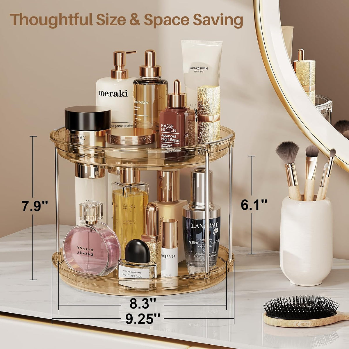 LAMU 2 Tier Lazy Susan Turntable Organizer 9.25'' Rotating Spice Rack Organization for Cabinet, Kitchen, Pantry, Countertop, Bathroom, Vanity, Medicine Cabinet Organizer, Clear