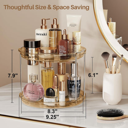 LAMU 2 Tier Lazy Susan Turntable Organizer 9.25'' Rotating Spice Rack Organization for Cabinet, Kitchen, Pantry, Countertop, Bathroom, Vanity, Medicine Cabinet Organizer, Clear