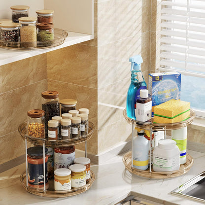 LAMU 2 Tier Lazy Susan Turntable Organizer 9.25'' Rotating Spice Rack Organization for Cabinet, Kitchen, Pantry, Countertop, Bathroom, Vanity, Medicine Cabinet Organizer, Clear