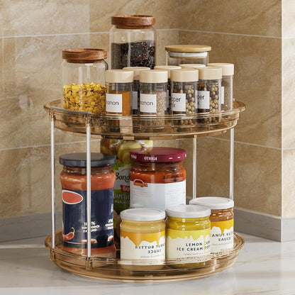 LAMU 2 Tier Lazy Susan Turntable Organizer 9.25'' Rotating Spice Rack Organization for Cabinet, Kitchen, Pantry, Countertop, Bathroom, Vanity, Medicine Cabinet Organizer, Clear