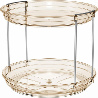 LAMU 2 Tier Lazy Susan Turntable Organizer 9.25'' Rotating Spice Rack Organization for Cabinet, Kitchen, Pantry, Countertop, Bathroom, Vanity, Medicine Cabinet Organizer, Clear