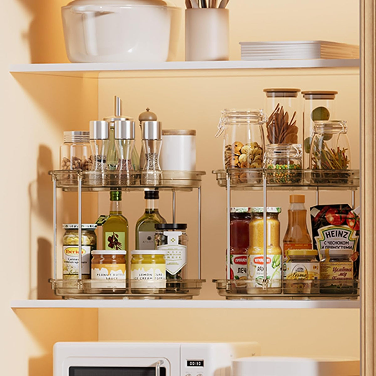 LAMU 2 Tier Lazy Susan Turntable Organizer 9.25'' Rotating Spice Rack Organization for Cabinet, Kitchen, Pantry, Countertop, Bathroom, Vanity, Medicine Cabinet Organizer, Clear