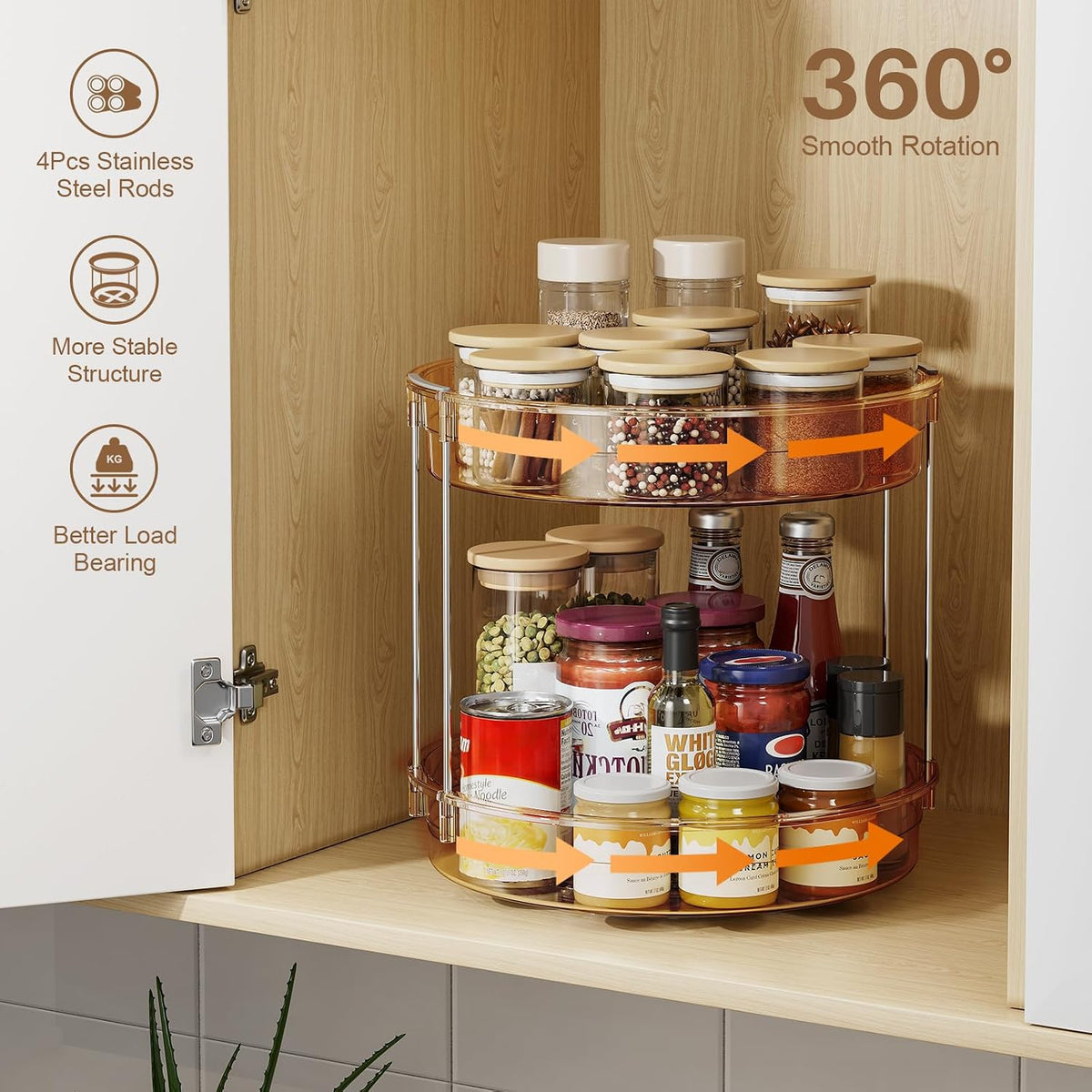 LAMU 2 Tier Lazy Susan Turntable Organizer 9.25'' Rotating Spice Rack Organization for Cabinet, Kitchen, Pantry, Countertop, Bathroom, Vanity, Medicine Cabinet Organizer, Clear