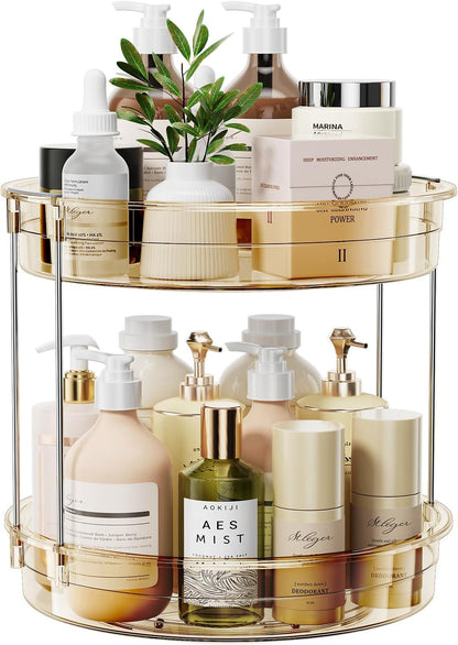 LAMU 2 Tier Lazy Susan Turntable Organizer 9.25'' Rotating Spice Rack Organization for Cabinet, Kitchen, Pantry, Countertop, Bathroom, Vanity, Medicine Cabinet Organizer, Clear