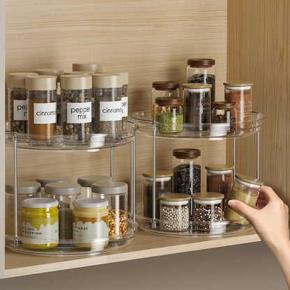 LAMU 2 Tier Lazy Susan Turntable Organizer 9.25'' Rotating Spice Rack Organization for Cabinet, Kitchen, Pantry, Countertop, Bathroom, Vanity, Medicine Cabinet Organizer, Clear