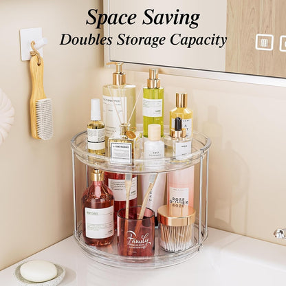 LAMU 2 Tier Lazy Susan Turntable Organizer 9.25'' Rotating Spice Rack Organization for Cabinet, Kitchen, Pantry, Countertop, Bathroom, Vanity, Medicine Cabinet Organizer, Clear