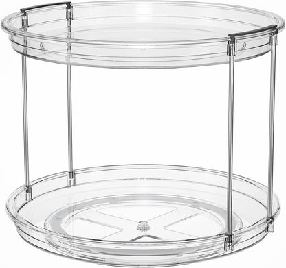 LAMU 2 Tier Lazy Susan Turntable Organizer 9.25'' Rotating Spice Rack Organization for Cabinet, Kitchen, Pantry, Countertop, Bathroom, Vanity, Medicine Cabinet Organizer, Clear