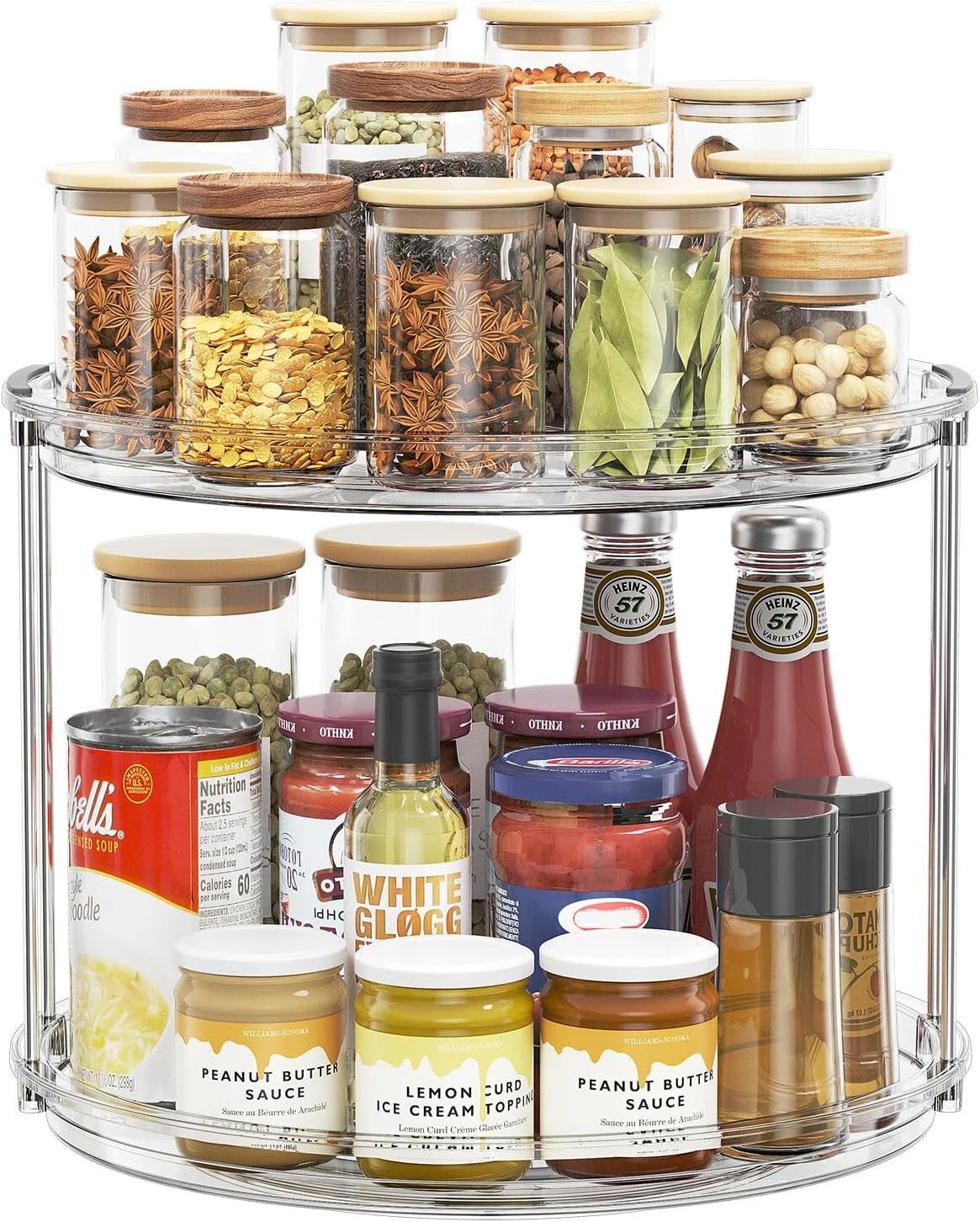 LAMU 2 Tier Lazy Susan Turntable Organizer 9.25'' Rotating Spice Rack Organization for Cabinet, Kitchen, Pantry, Countertop, Bathroom, Vanity, Medicine Cabinet Organizer, Clear