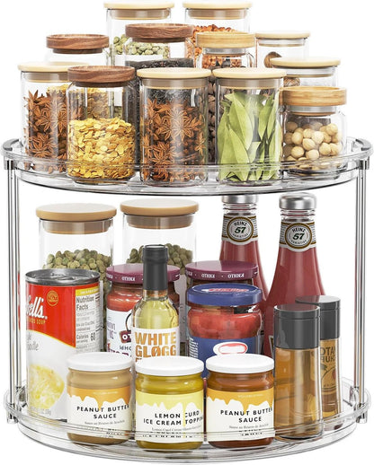 LAMU 2 Tier Lazy Susan Turntable Organizer 9.25'' Rotating Spice Rack Organization for Cabinet, Kitchen, Pantry, Countertop, Bathroom, Vanity, Medicine Cabinet Organizer, Clear