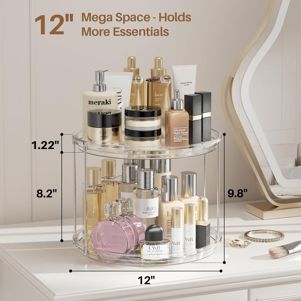 LAMU 2 Tier Lazy Susan Turntable Organizer 9.25'' Rotating Spice Rack Organization for Cabinet, Kitchen, Pantry, Countertop, Bathroom, Vanity, Medicine Cabinet Organizer, Clear