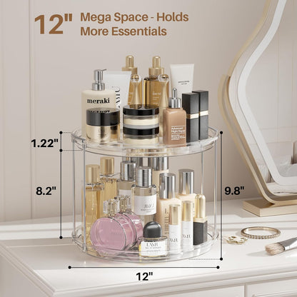 LAMU 2 Tier Lazy Susan Turntable Organizer 9.25'' Rotating Spice Rack Organization for Cabinet, Kitchen, Pantry, Countertop, Bathroom, Vanity, Medicine Cabinet Organizer, Clear