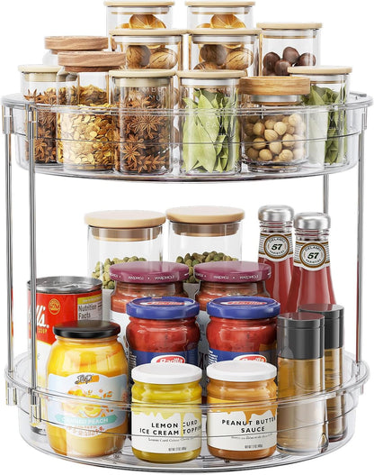 LAMU 2 Tier Lazy Susan Turntable Organizer 9.25'' Rotating Spice Rack Organization for Cabinet, Kitchen, Pantry, Countertop, Bathroom, Vanity, Medicine Cabinet Organizer, Clear