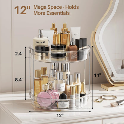 LAMU 2 Tier Lazy Susan Turntable Organizer 9.25'' Rotating Spice Rack Organization for Cabinet, Kitchen, Pantry, Countertop, Bathroom, Vanity, Medicine Cabinet Organizer, Clear