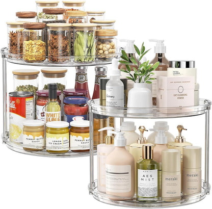 LAMU 2 Tier Lazy Susan Turntable Organizer 9.25'' Rotating Spice Rack Organization for Cabinet, Kitchen, Pantry, Countertop, Bathroom, Vanity, Medicine Cabinet Organizer, Clear