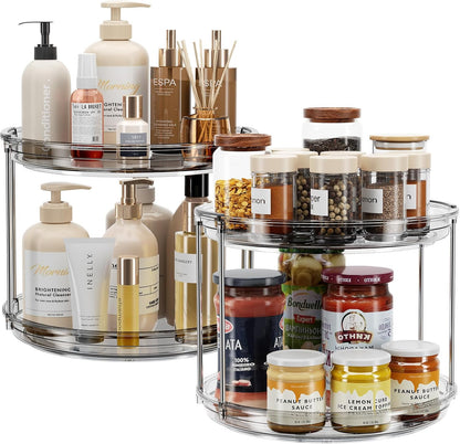 LAMU 2 Tier Lazy Susan Turntable Organizer 9.25'' Rotating Spice Rack Organization for Cabinet, Kitchen, Pantry, Countertop, Bathroom, Vanity, Medicine Cabinet Organizer, Clear