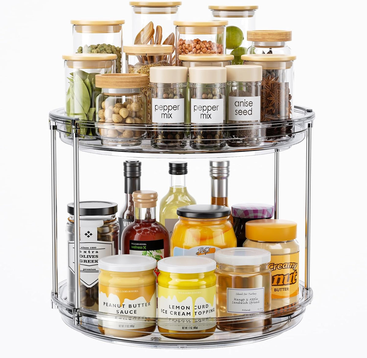 LAMU 2 Tier Lazy Susan Turntable Organizer 9.25'' Rotating Spice Rack Organization for Cabinet, Kitchen, Pantry, Countertop, Bathroom, Vanity, Medicine Cabinet Organizer, Clear
