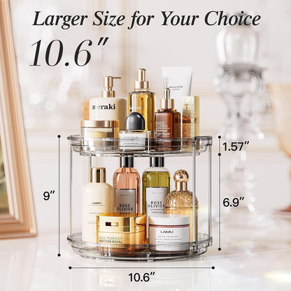LAMU 2 Tier Lazy Susan Turntable Organizer 9.25'' Rotating Spice Rack Organization for Cabinet, Kitchen, Pantry, Countertop, Bathroom, Vanity, Medicine Cabinet Organizer, Clear