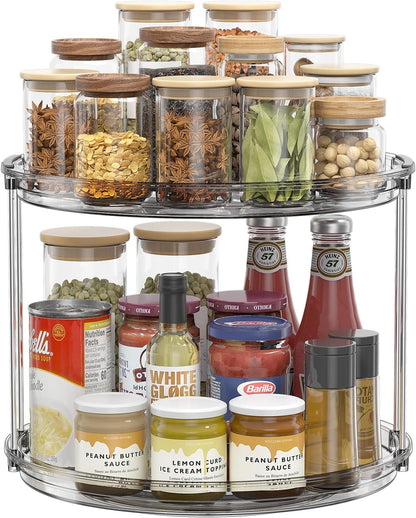 LAMU 2 Tier Lazy Susan Turntable Organizer 9.25'' Rotating Spice Rack Organization for Cabinet, Kitchen, Pantry, Countertop, Bathroom, Vanity, Medicine Cabinet Organizer, Clear