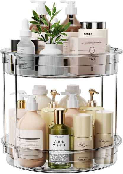 LAMU 2 Tier Lazy Susan Turntable Organizer 9.25'' Rotating Spice Rack Organization for Cabinet, Kitchen, Pantry, Countertop, Bathroom, Vanity, Medicine Cabinet Organizer, Clear