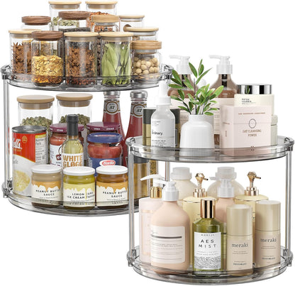 LAMU 2 Tier Lazy Susan Turntable Organizer 9.25'' Rotating Spice Rack Organization for Cabinet, Kitchen, Pantry, Countertop, Bathroom, Vanity, Medicine Cabinet Organizer, Clear