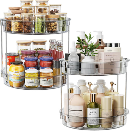 LAMU 2 Tier Lazy Susan Turntable Organizer 9.25'' Rotating Spice Rack Organization for Cabinet, Kitchen, Pantry, Countertop, Bathroom, Vanity, Medicine Cabinet Organizer, Clear