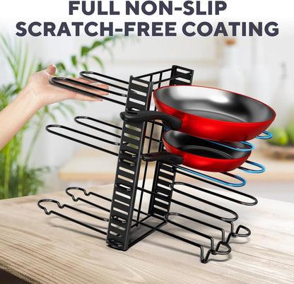 Pots and Pans Organizer Under Cabinet - 8-Tier Adjustable Pan Organizer Rack for Cabinet - Heavy-Duty Pot & Pan Organizer - Perfect to Store Pots, Pans, Lids - Easy Kitchen Organization and Storage