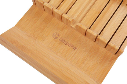 In-drawer Knife Block Bamboo Kitchen Knives Drawer Organizer Large | Holder Storage for Steak, Paring, Bread Knives, Holds Up to 16 Knife & 1 Sharpening Steel (Knives & Sharpening Not Included)