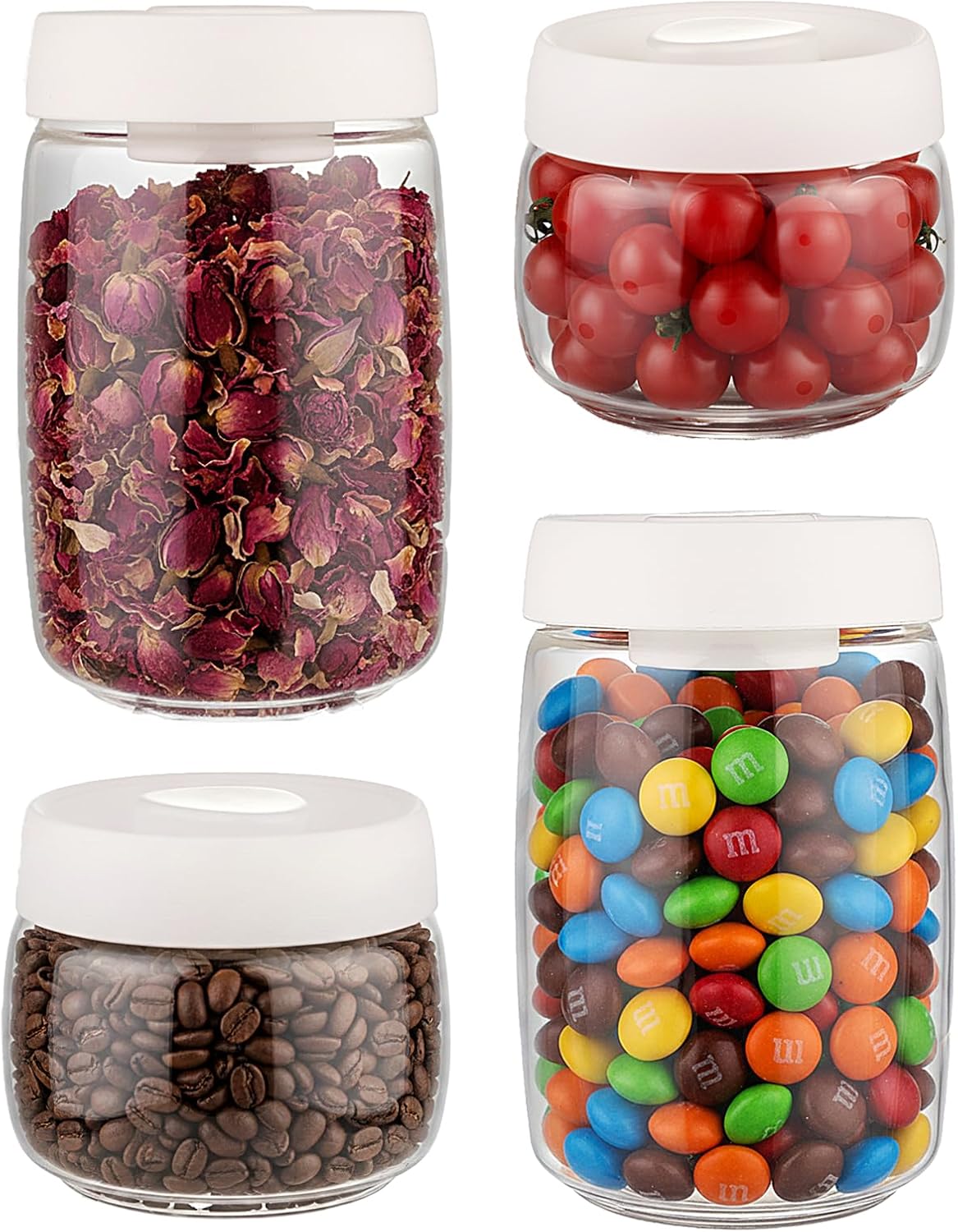 Micro-Vacuum Glass Storage Containers with Built-in Pump(42OZ/20OZ), Airtight Food Storage Container Kitchen Pantry Storage Jar, best for Coffee Beans, Cereal, Fruit, Nuts, Snacks, Candy