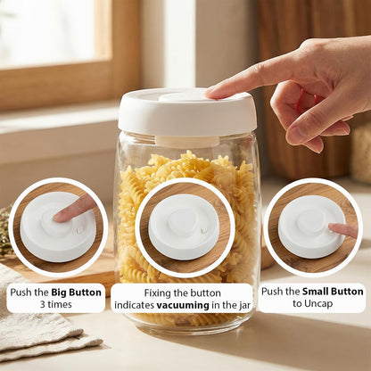 Micro-Vacuum Glass Storage Containers with Built-in Pump(42OZ/20OZ), Airtight Food Storage Container Kitchen Pantry Storage Jar, best for Coffee Beans, Cereal, Fruit, Nuts, Snacks, Candy