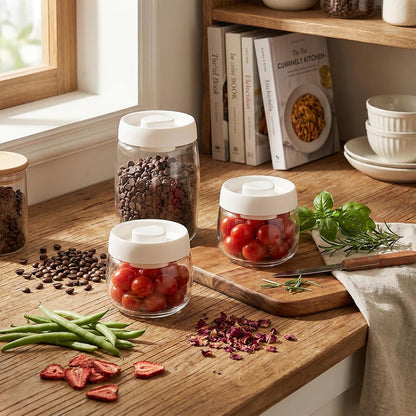 Micro-Vacuum Glass Storage Containers with Built-in Pump(42OZ/20OZ), Airtight Food Storage Container Kitchen Pantry Storage Jar, best for Coffee Beans, Cereal, Fruit, Nuts, Snacks, Candy