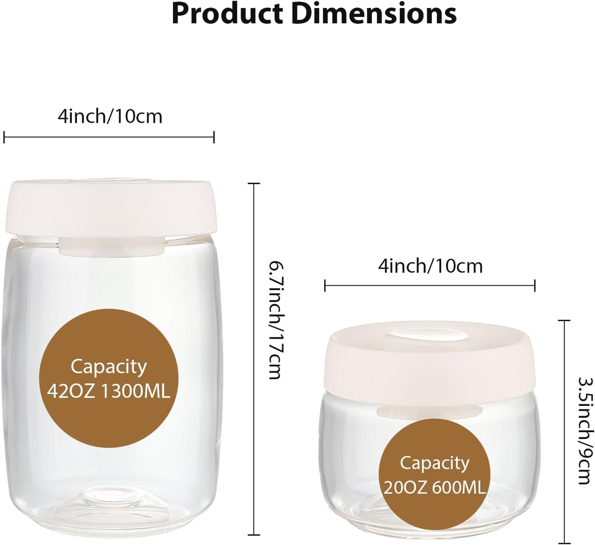 Micro-Vacuum Glass Storage Containers with Built-in Pump(42OZ/20OZ), Airtight Food Storage Container Kitchen Pantry Storage Jar, best for Coffee Beans, Cereal, Fruit, Nuts, Snacks, Candy