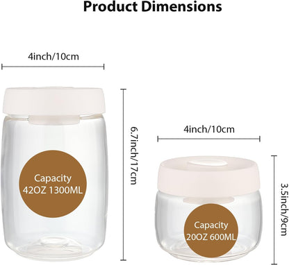 Micro-Vacuum Glass Storage Containers with Built-in Pump(42OZ/20OZ), Airtight Food Storage Container Kitchen Pantry Storage Jar, best for Coffee Beans, Cereal, Fruit, Nuts, Snacks, Candy