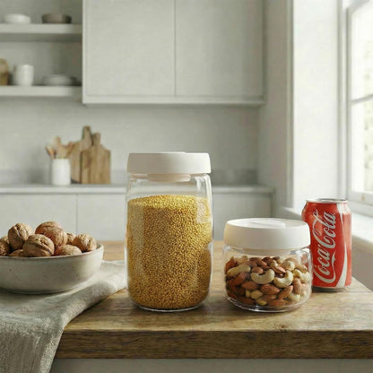 Micro-Vacuum Glass Storage Containers with Built-in Pump(42OZ/20OZ), Airtight Food Storage Container Kitchen Pantry Storage Jar, best for Coffee Beans, Cereal, Fruit, Nuts, Snacks, Candy