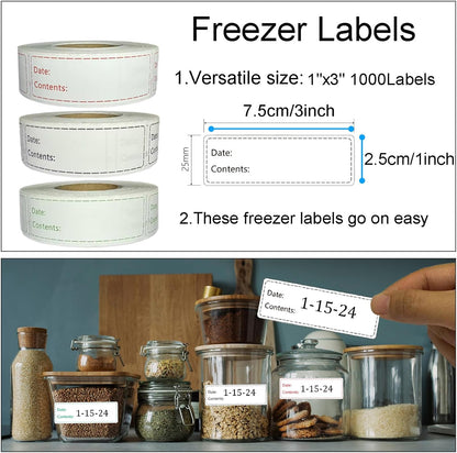 Freezer Labels,1x3 inch for Food containers,Food Labels Quick and Easy to Remove- Easy to Write on(Black)