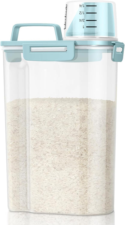 Airtight Rice Container 10 Lbs, Cereal Dispenser, Pet Cat Dog Food Storage Container, Plastic Kitchen Pantry Food Storage Holder with Cup -Dark Grey