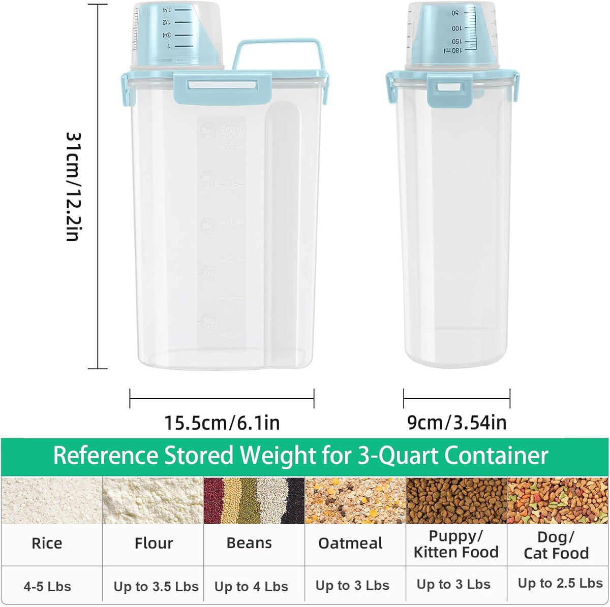 Airtight Rice Container 10 Lbs, Cereal Dispenser, Pet Cat Dog Food Storage Container, Plastic Kitchen Pantry Food Storage Holder with Cup -Dark Grey