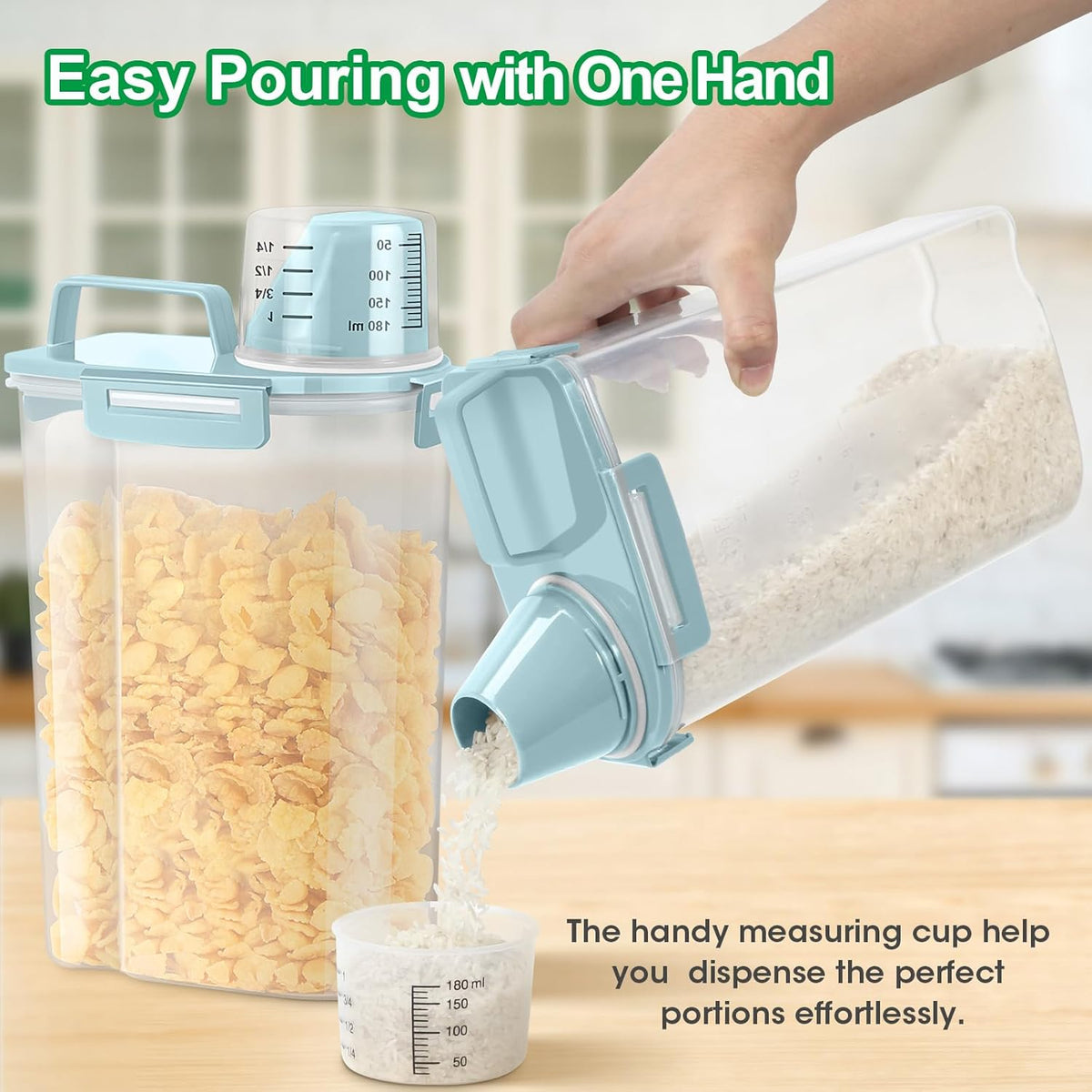 Airtight Rice Container 10 Lbs, Cereal Dispenser, Pet Cat Dog Food Storage Container, Plastic Kitchen Pantry Food Storage Holder with Cup -Dark Grey