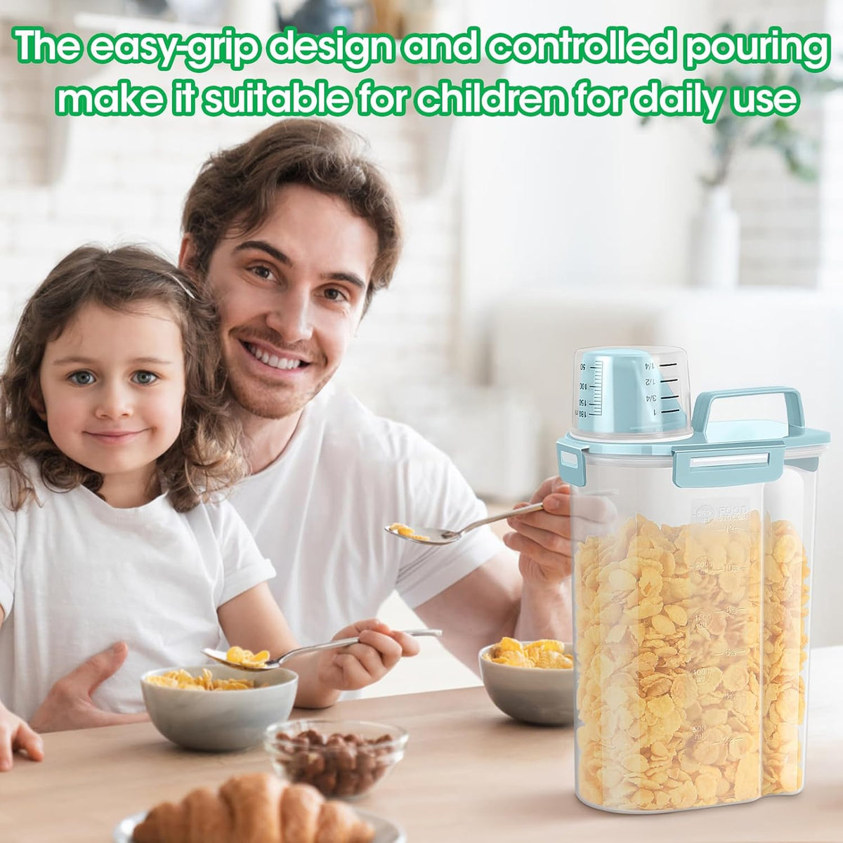 Airtight Rice Container 10 Lbs, Cereal Dispenser, Pet Cat Dog Food Storage Container, Plastic Kitchen Pantry Food Storage Holder with Cup -Dark Grey