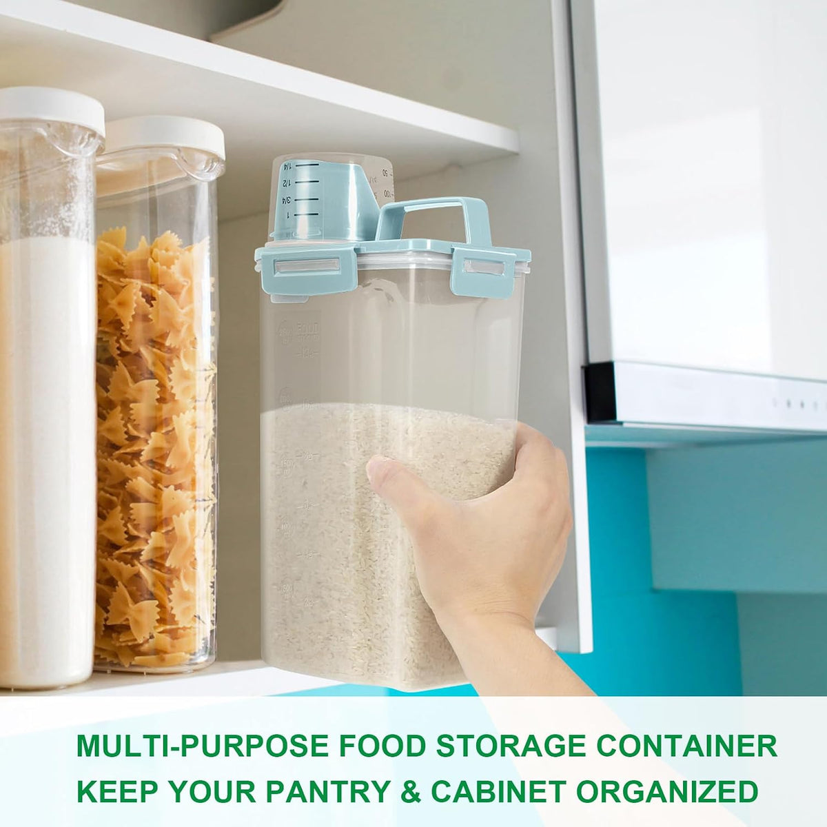 Airtight Rice Container 10 Lbs, Cereal Dispenser, Pet Cat Dog Food Storage Container, Plastic Kitchen Pantry Food Storage Holder with Cup -Dark Grey