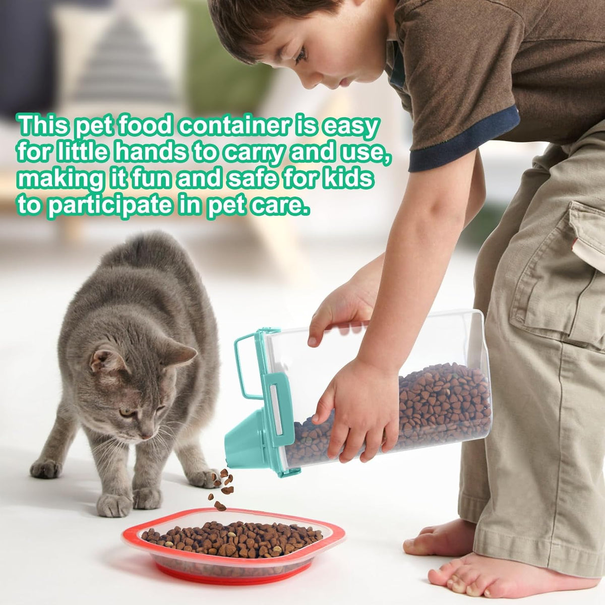 Airtight Rice Container 10 Lbs, Cereal Dispenser, Pet Cat Dog Food Storage Container, Plastic Kitchen Pantry Food Storage Holder with Cup -Dark Grey