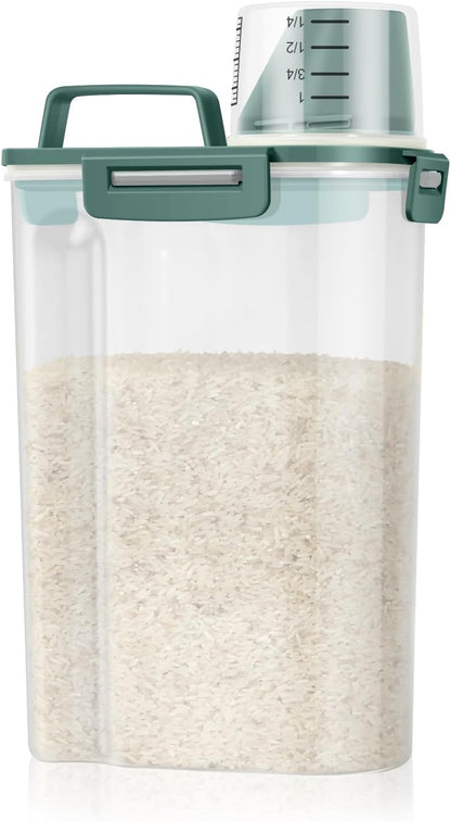 Airtight Rice Container 10 Lbs, Cereal Dispenser, Pet Cat Dog Food Storage Container, Plastic Kitchen Pantry Food Storage Holder with Cup -Dark Grey