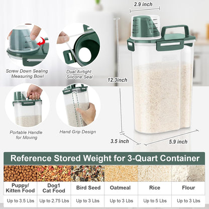 Airtight Rice Container 10 Lbs, Cereal Dispenser, Pet Cat Dog Food Storage Container, Plastic Kitchen Pantry Food Storage Holder with Cup -Dark Grey
